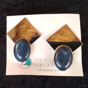 Vintage Blue Quartz with Silver Overlay Earrings